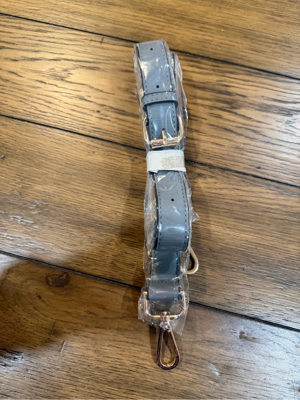 Gray Leather Crossbody Strap with Gold Hardware
